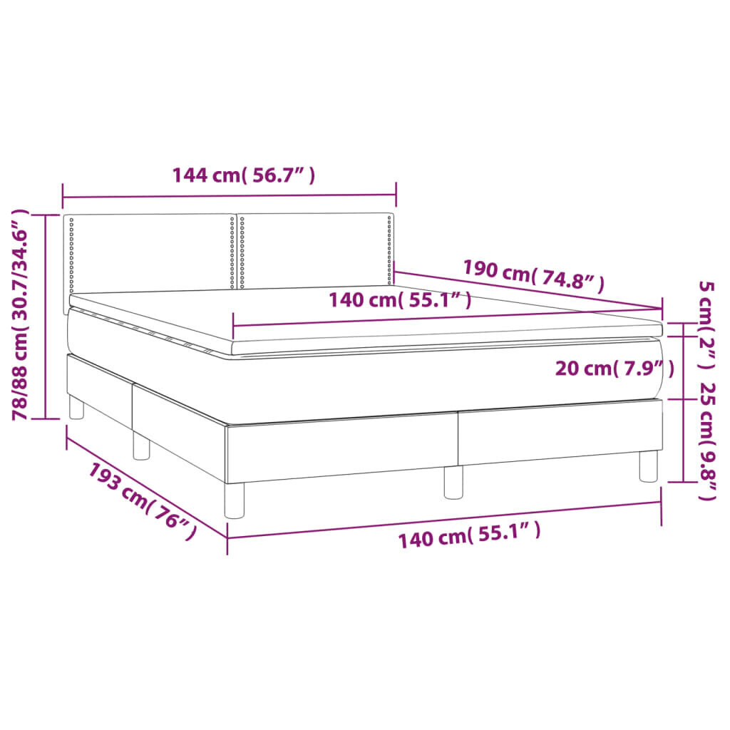 vidaXL atsperu gulta ar matraci, LED, melna, 140x190 cm, mākslīgā āda цена и информация | Gultas | 220.lv