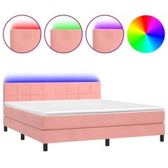vidaXL atsperu gulta ar matraci, LED, rozā samts, 180x200 cm цена и информация | Кровати | 220.lv