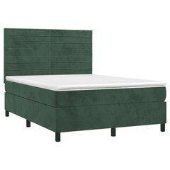 vidaXL atsperu gulta ar matraci, LED, tumši zaļš samts, 140x190 cm цена и информация | Кровати | 220.lv