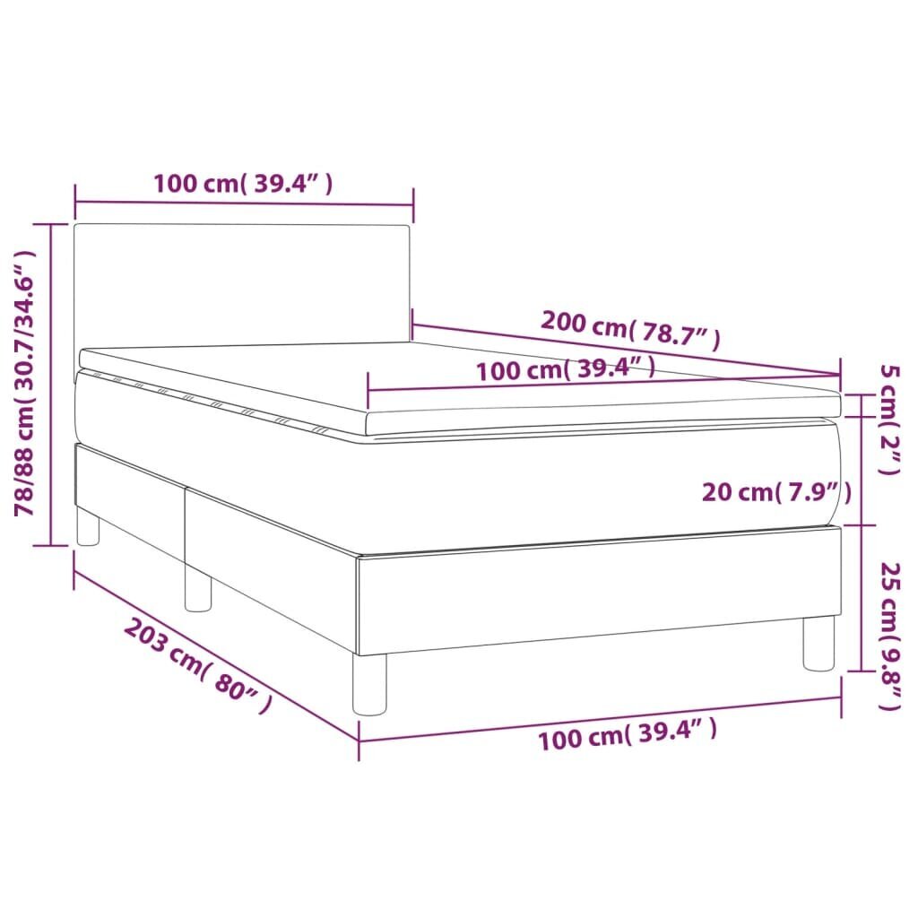 vidaXL atsperu gulta ar matraci, LED, melna, 100x200 cm, mākslīgā āda цена и информация | Gultas | 220.lv