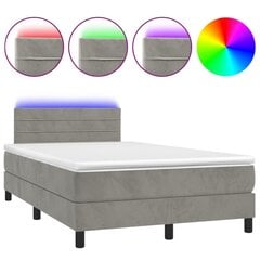 vidaXL atsperu gulta ar matraci, LED, gaiši pelēks samts, 120x200 cm cena un informācija | Gultas | 220.lv