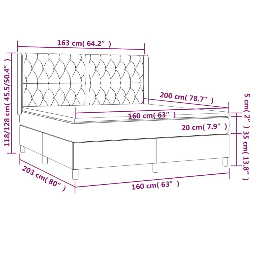 vidaXL atsperu gulta ar matraci, krēmkrāsas, 160x200 cm, audums цена и информация | Gultas | 220.lv