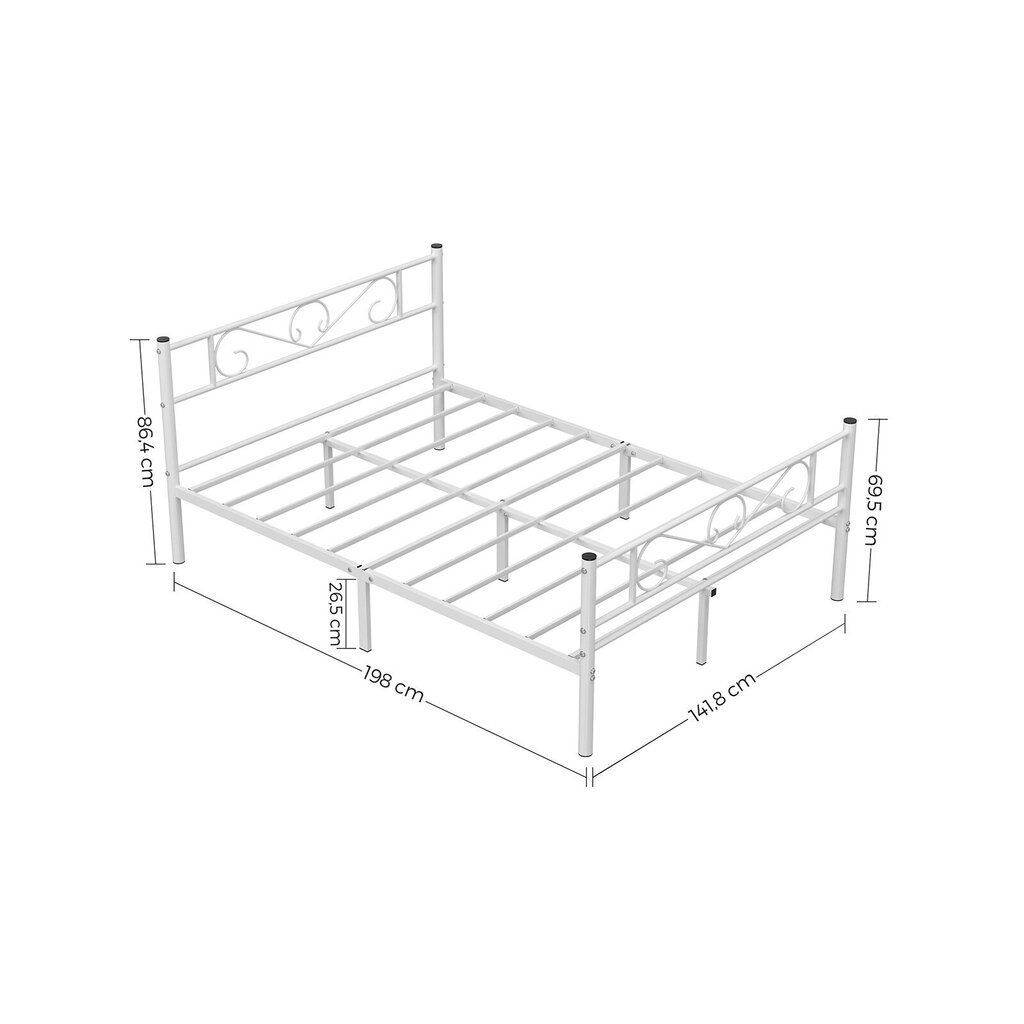 Divguļamās gultas rāmis, 140x190 cm, balts cena un informācija | Gultas | 220.lv