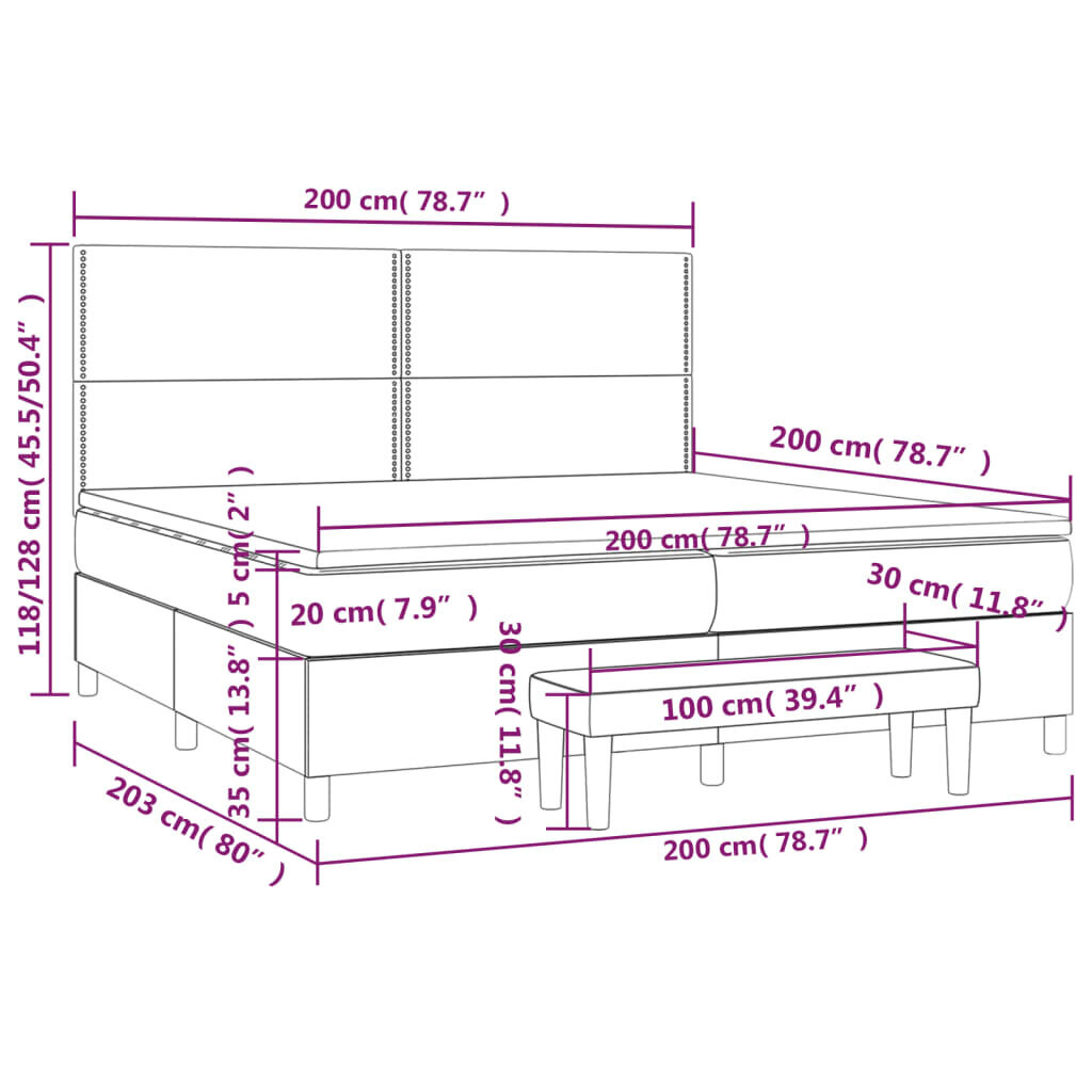 vidaXL atsperu gulta ar matraci, tumši zils samts, 200x200 cm цена и информация | Gultas | 220.lv