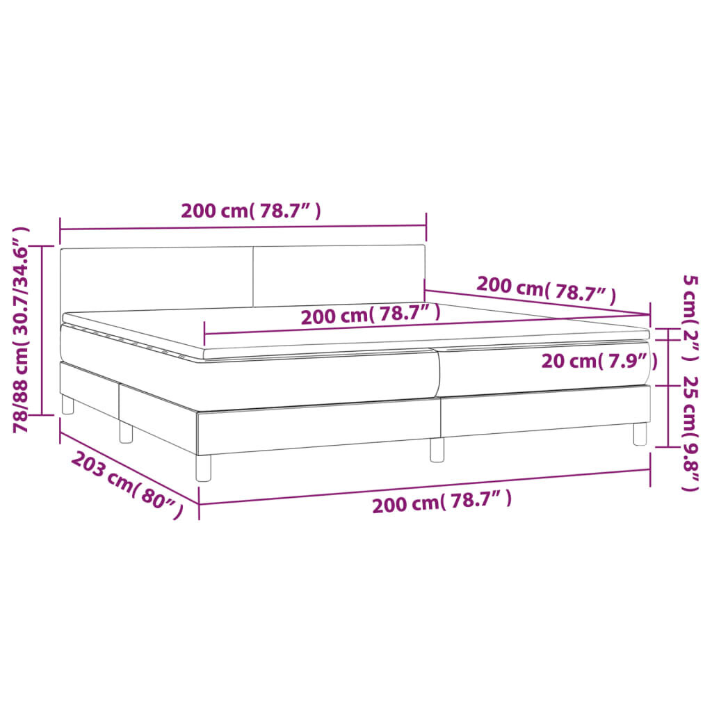 vidaXL atsperu gulta ar matraci, tumši zils samts, 200x200 cm цена и информация | Gultas | 220.lv