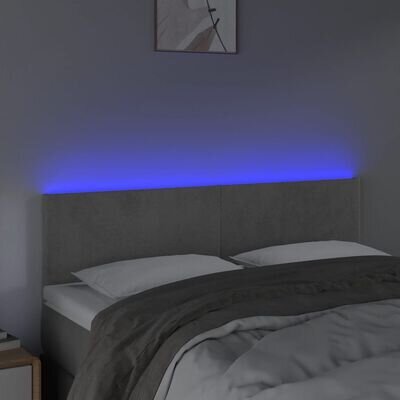 vidaXL gultas galvgalis ar LED, 144x5x78/88 cm, gaiši pelēks samts cena un informācija | Gultas | 220.lv