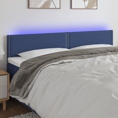 vidaXL gultas galvgalis ar LED, 160x5x78/88 cm, zils audums cena un informācija | Gultas | 220.lv