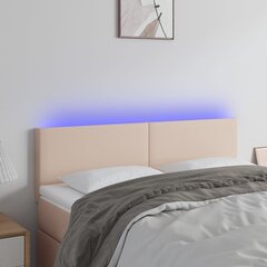 vidaXL gultas galvgalis ar LED, 144x5x78/88 cm, kapučīno mākslīgā āda cena un informācija | Gultas | 220.lv