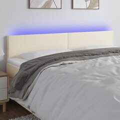 vidaXL gultas galvgalis ar LED, 160x5x78/88cm, krēmkrāsas mākslīgā āda cena un informācija | Gultas | 220.lv