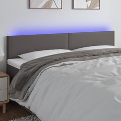 vidaXL gultas galvgalis ar LED, 160x5x78/88 cm, pelēka mākslīgā āda cena un informācija | Gultas | 220.lv