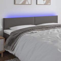 vidaXL gultas galvgalis ar LED, 180x5x78/88 cm, pelēka mākslīgā āda cena un informācija | Gultas | 220.lv