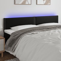 vidaXL gultas galvgalis ar LED, 160x5x78/88 cm, melna mākslīgā āda cena un informācija | Gultas | 220.lv