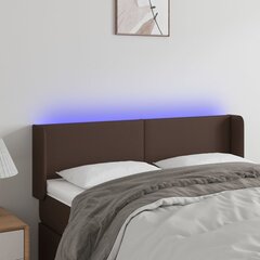 vidaXL gultas galvgalis ar LED, 147x16x78/88 cm, brūna mākslīgā āda cena un informācija | Gultas | 220.lv