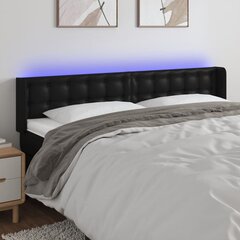 vidaXL gultas galvgalis ar LED, 163x16x78/88 cm, melna mākslīgā āda cena un informācija | Gultas | 220.lv