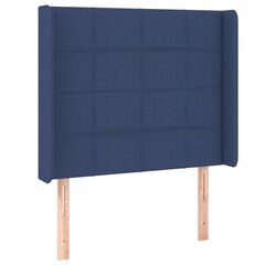 vidaXL gultas galvgalis ar LED, 103x16x118/128 cm, zils audums cena un informācija | Gultas | 220.lv