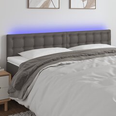 vidaXL gultas galvgalis ar LED, 200x5x78/88 cm, pelēka mākslīgā āda cena un informācija | Gultas | 220.lv