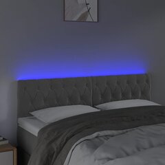 vidaXL gultas galvgalis ar LED, 144x7x78/88 cm, gaiši pelēks samts цена и информация | Кровати | 220.lv