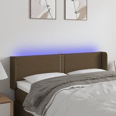 vidaXL gultas galvgalis ar LED, 147x16x78/88 cm, tumši brūns audums cena un informācija | Gultas | 220.lv