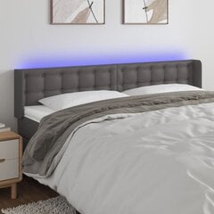 vidaXL gultas galvgalis ar LED, 183x16x78/88 cm, pelēka mākslīgā āda cena un informācija | Gultas | 220.lv