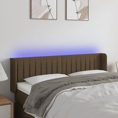 vidaXL gultas galvgalis ar LED, 147x16x78/88 cm, tumši brūns audums cena un informācija | Gultas | 220.lv