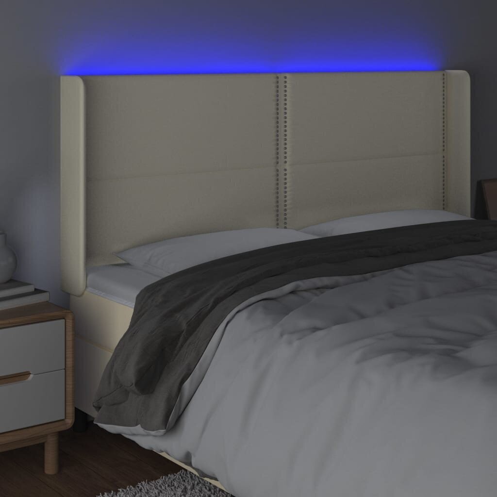 vidaXL gultas galvgalis ar LED, 163x16x118/128 cm, krēmkrāsas цена и информация | Gultas | 220.lv