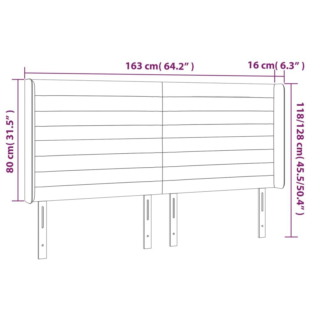 vidaXL gultas galvgalis ar LED, 163x16x118/128 cm, zils audums cena un informācija | Gultas | 220.lv