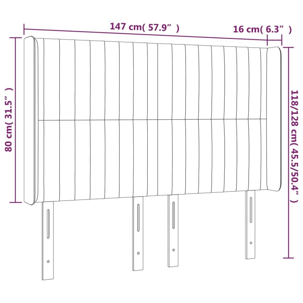 vidaXL gultas galvgalis ar LED, 147x16x118/128 cm, gaiši pelēks audums цена и информация | Gultas | 220.lv