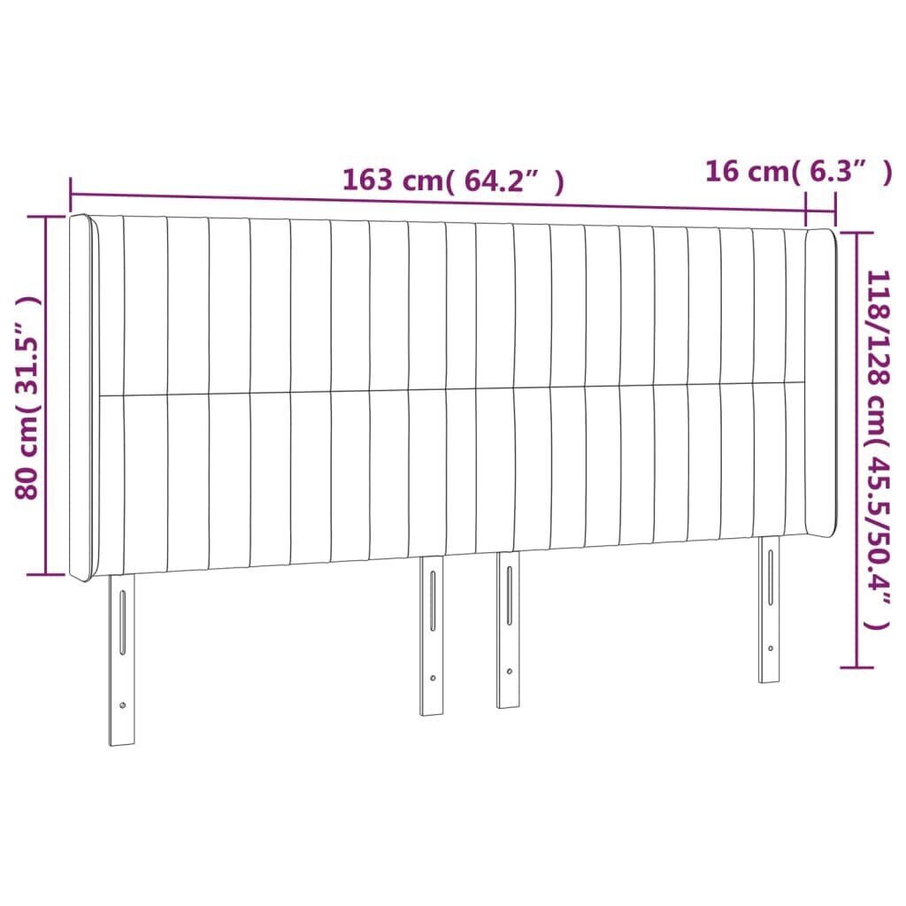 vidaXL gultas galvgalis ar LED, 163x16x118/128 cm, melns samts cena un informācija | Gultas | 220.lv