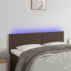 vidaXL gultas galvgalis ar LED, 144x5x78/88 cm, brūna mākslīgā āda cena un informācija | Gultas | 220.lv