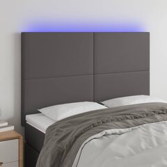 vidaXL gultas galvgalis ar LED, 144x5x118/128 cm, pelēks mākslīgā āda cena un informācija | Gultas | 220.lv