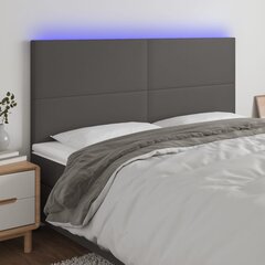 vidaXL gultas galvgalis ar LED, 180x5x118/128 cm, pelēks mākslīgā āda cena un informācija | Gultas | 220.lv