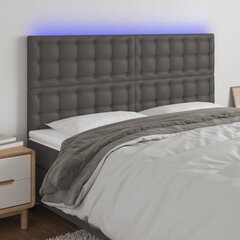vidaXL gultas galvgalis ar LED, 180x5x118/128 cm, pelēks mākslīgā āda cena un informācija | Gultas | 220.lv