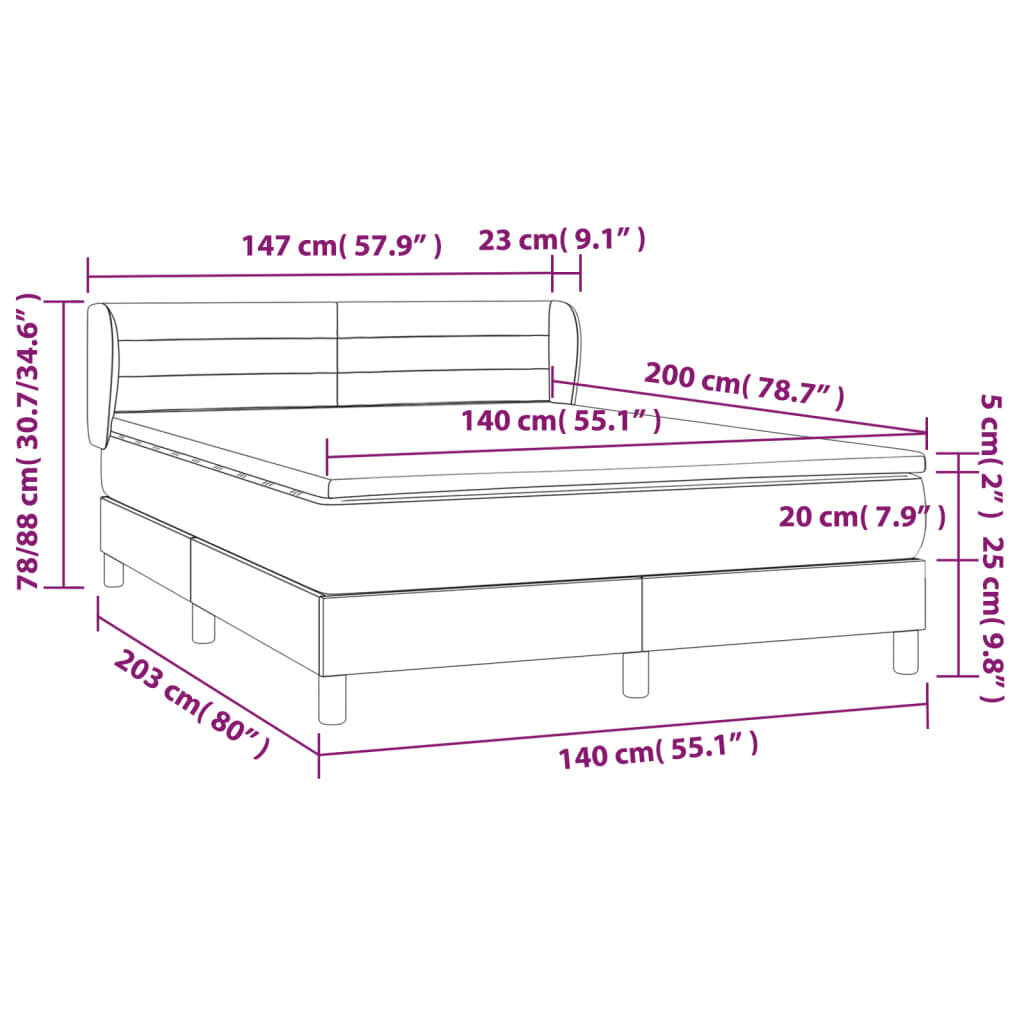 vidaXL atsperu gulta ar matraci, krēmkrāsas, 140x200 cm, audums цена и информация | Gultas | 220.lv