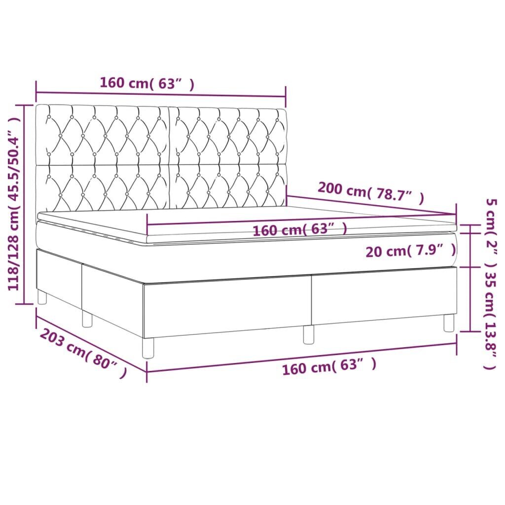 vidaXL atsperu gulta ar matraci, krēmkrāsas, 160x200 cm, audums цена и информация | Gultas | 220.lv