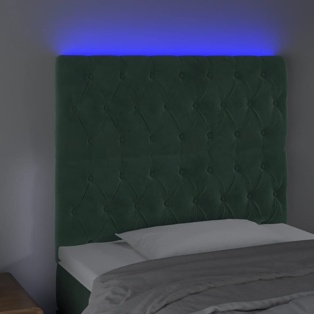 vidaXL gultas galvgalis ar LED, 100x7x118/128 cm, tumši zaļš samts cena un informācija | Gultas | 220.lv