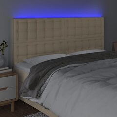 vidaXL gultas galvgalis ar LED, 160x5x118/128 cm, krēmkrāsas audums cena un informācija | Gultas | 220.lv