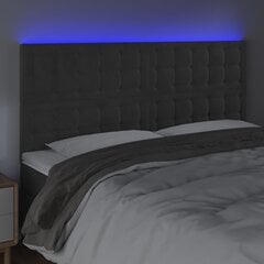 vidaXL gultas galvgalis ar LED, 180x5x118/128 cm, tumši pelēks samts цена и информация | Кровати | 220.lv