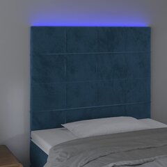vidaXL gultas galvgalis ar LED, 100x5x118/128 cm, tumši zils samts cena un informācija | Gultas | 220.lv