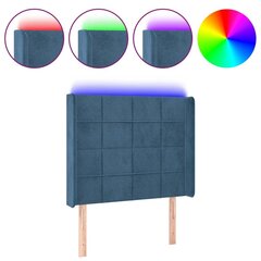 vidaXL gultas galvgalis ar LED, 103x16x118/128 cm, tumši zils samts cena un informācija | Gultas | 220.lv