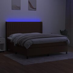vidaXL atsperu gulta ar matraci, LED, tumši brūns audums, 180x200 cm cena un informācija | Gultas | 220.lv