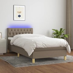 vidaXL atsperu gulta ar matraci, LED, pelēkbrūns audums, 100x200 cm цена и информация | Кровати | 220.lv