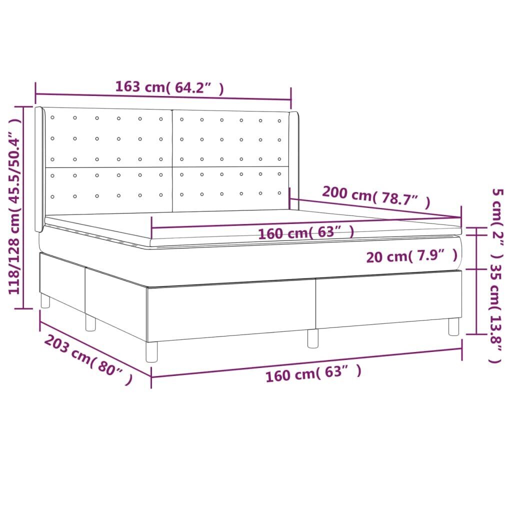 vidaXL atsperu gulta ar matraci, krēmkrāsas, 160x200 cm, audums цена и информация | Gultas | 220.lv