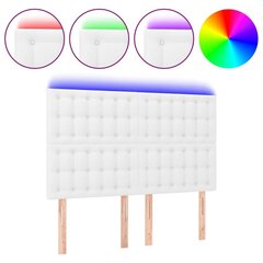 vidaXL gultas galvgalis ar LED, 144x5x118/128 cm, balta mākslīgā āda cena un informācija | Gultas | 220.lv