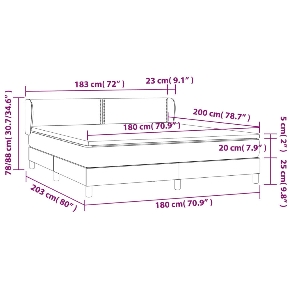 vidaXL atsperu gulta ar matraci, balta, 180x200 cm, mākslīgā āda cena un informācija | Gultas | 220.lv