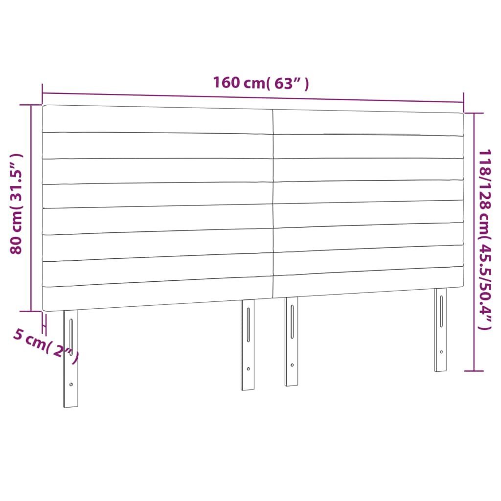 vidaXL gultas galvgalis ar LED, 160x5x118/128 cm, gaiši pelēks audums cena un informācija | Gultas | 220.lv