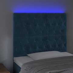 vidaXL gultas galvgalis ar LED, 100x7x118/128 cm, tumši zils samts cena un informācija | Gultas | 220.lv