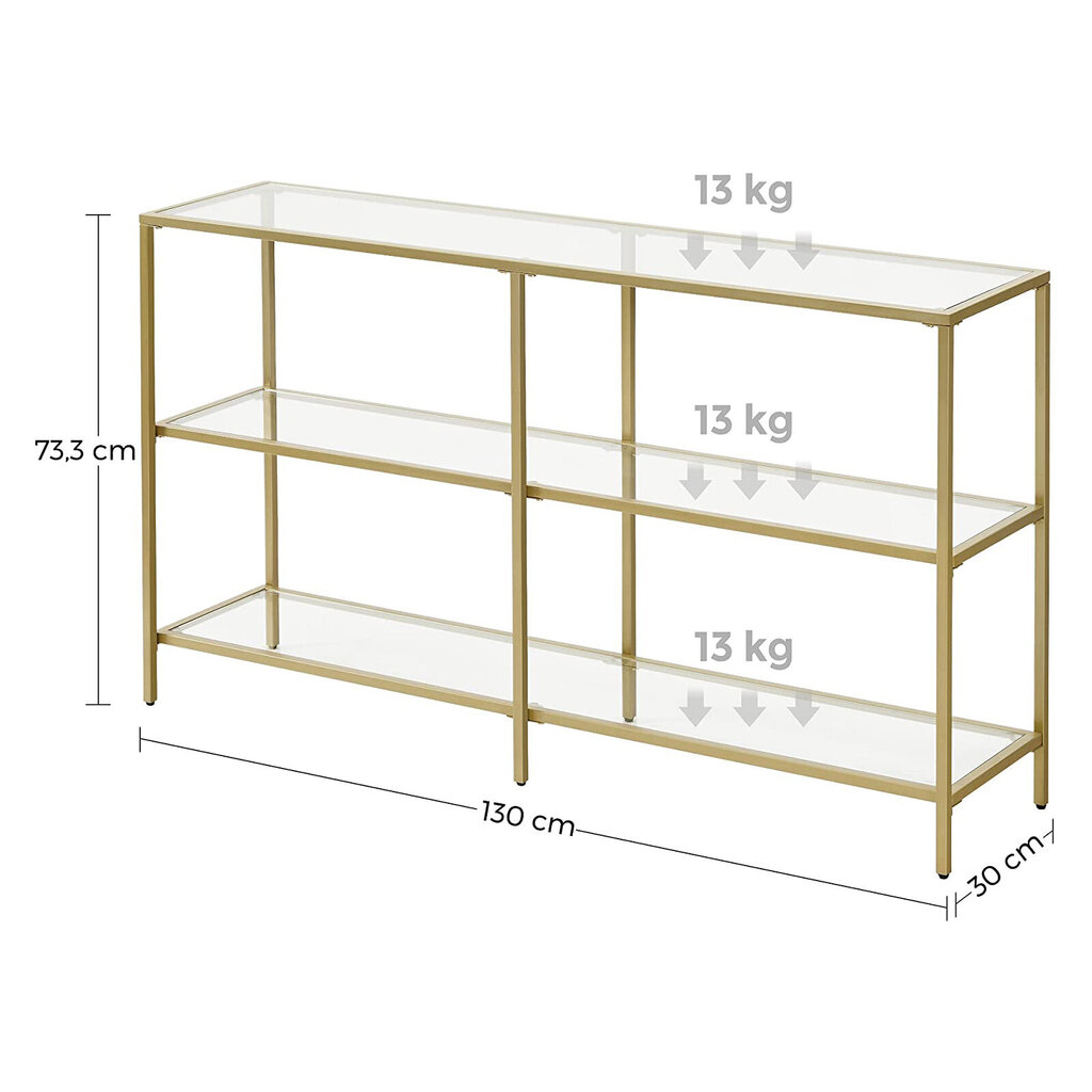 Konsoles galds, 130x30x73 cm, zelts цена и информация | Plaukti | 220.lv