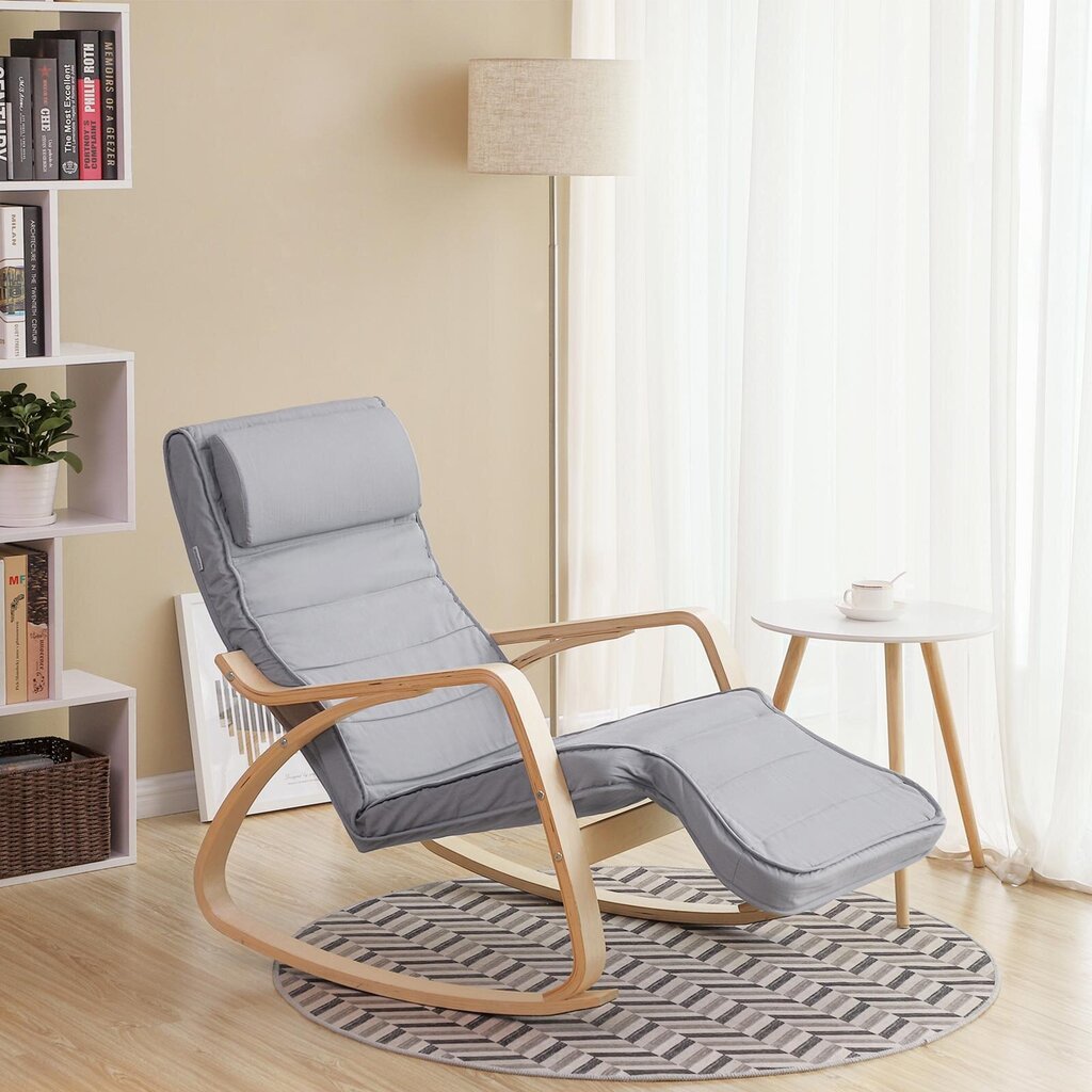 Šūpuļkrēsls ar regulējamu kāju balstu LYY42G, gaiši pelēks cena un informācija | Atpūtas krēsli | 220.lv