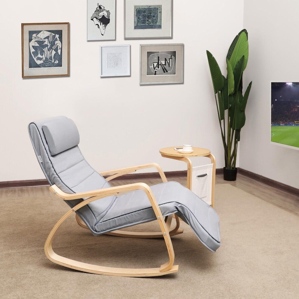 Šūpuļkrēsls ar regulējamu kāju balstu LYY42G, gaiši pelēks cena un informācija | Atpūtas krēsli | 220.lv