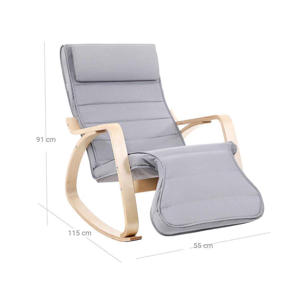 Šūpuļkrēsls ar regulējamu kāju balstu LYY42G, gaiši pelēks цена и информация | Atpūtas krēsli | 220.lv
